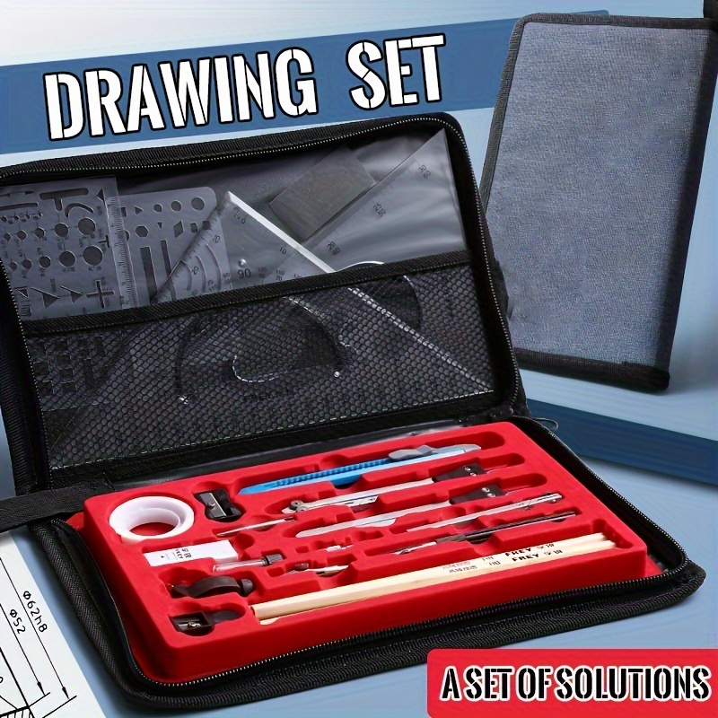 

1pc Professional Drafting Tool Set (10.62" X 6.5"), Architectural & Mechanical Drawing Kit With Compass Set, Case Included For Engineering, Artists, Students - Portable Design Kit