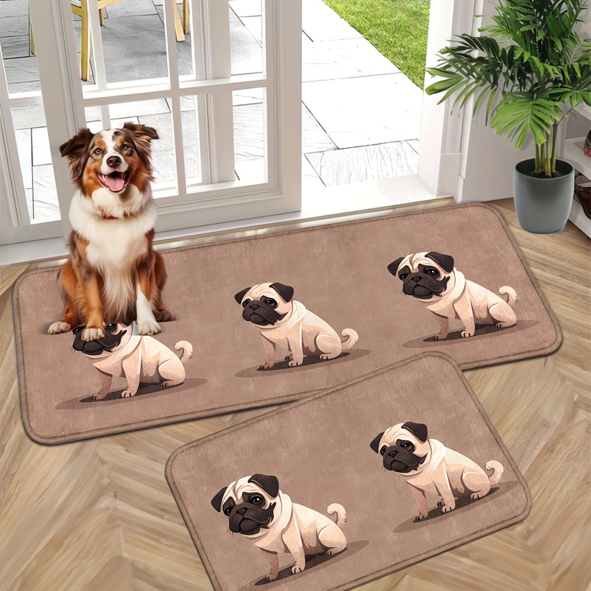 

Non-slip Washable Polyester Door Mat With Pug Print, Lightweight Indoor/outdoor Welcome Rug, Machine-washable Entrance Mat For Home Patio Farmhouse - 29.5x17.7 And 47.2x17.7 Inches