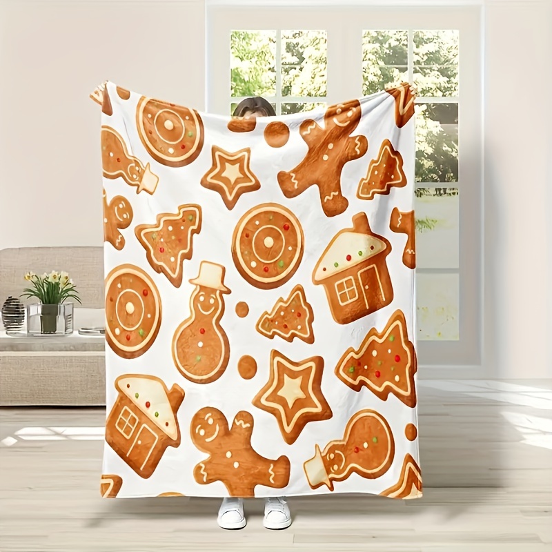

Flannel Blanket With Gingerbread Christmas Pattern - Satin Weave, Soft, Hand Washable Or Dry Clean, All-season Comfort For Camping, Travel, Bedroom, Living Room - Digital Print Shawl Blanket