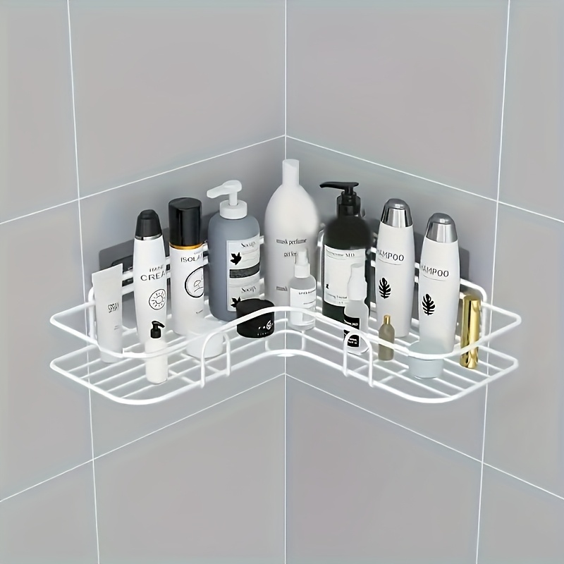 TEMU Space- Bathroom Shelf, Shower Rack, White, Suitable For Bathrooms And Kitchens, Without Drilling, Durable And Versatile Wall-mounted Storage