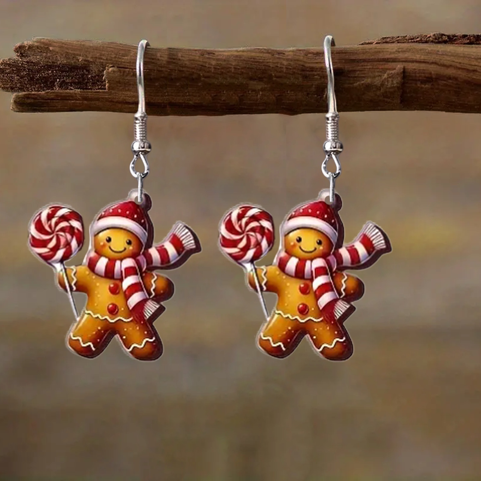 Acrylic 2D Christmas Gingerbread Cartoon Earrings, Fun Gift