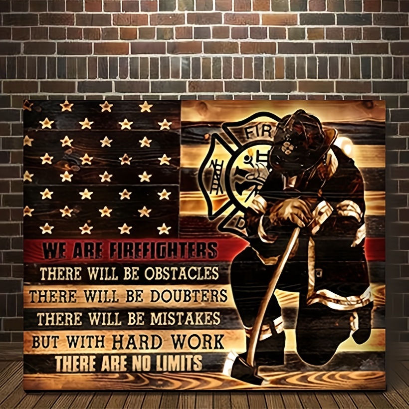 

1pc Wooden Framed American Flag Froud Firefighter Canvas Wall Art Canvas Decor Wall Art For Bedroom Living Room Home Walls Decoration With Framed Ready To Hang 11.8inch*15.7inch