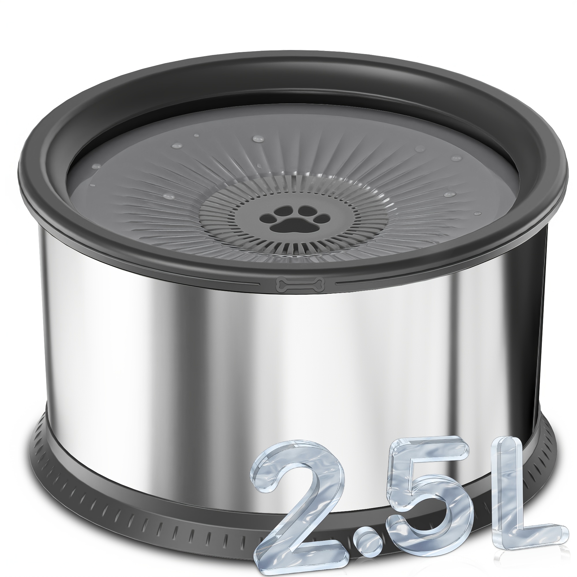 Image of 2.5l/101oz Stainless Water Bowl - Spill-proof And Slow Water Design With Non-slip Base - No Splash Pet Water Dispenser For Dogs And Cats