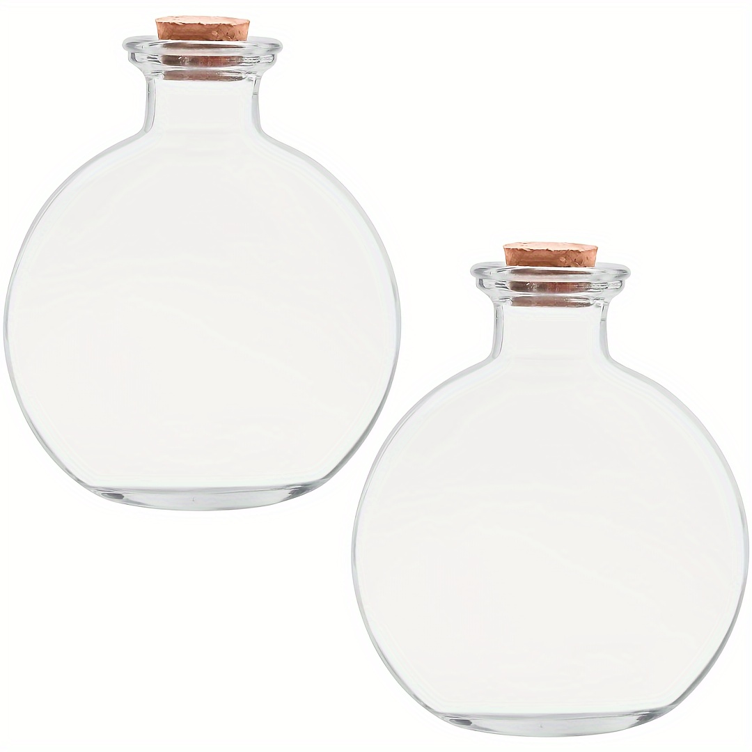 

2pcs Classic Round Glass Bottles 240ml | Cork Stopper | Multi-use For Vases, Aromatherapy, Bath Salts & Wishing Bottles | Hand-wash Only | Ideal For Home Decor, Glass Vases Home Decor