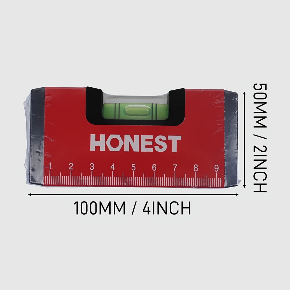 E-shop Rote Mini-Wasserwaage, tragbare -Wasserwaage mit Maßband, metrische Skala, 100 mm Waage