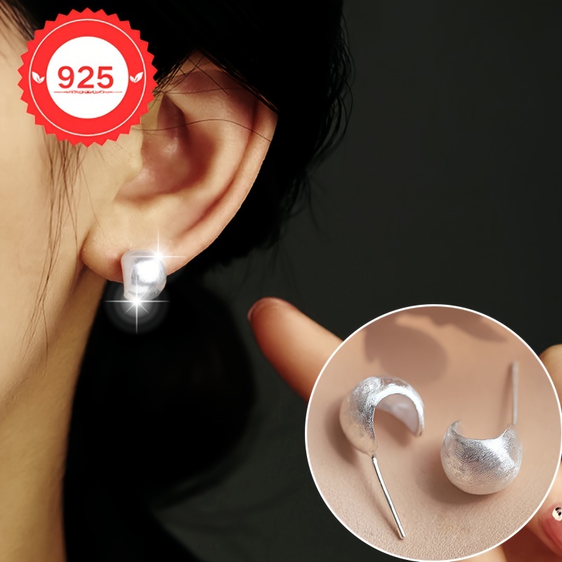 

Pair Of Earrings, S925 Silver Minimalist Hemispherical Earrings, Brushed Earrings, Fashionable And Elegant, Minimalist, Gift For Girls, Suitable For , Parties, Gifts - Elegant Jewelry Suitable For All