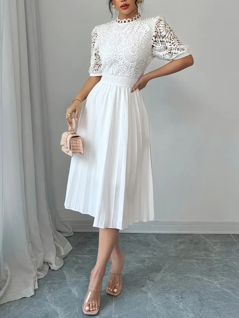 womens elegant contrast lace pleated bubble sleeve a line - Temu Greece womens elegant contrast lace pleated bubble sleeve a line - Temu Greece