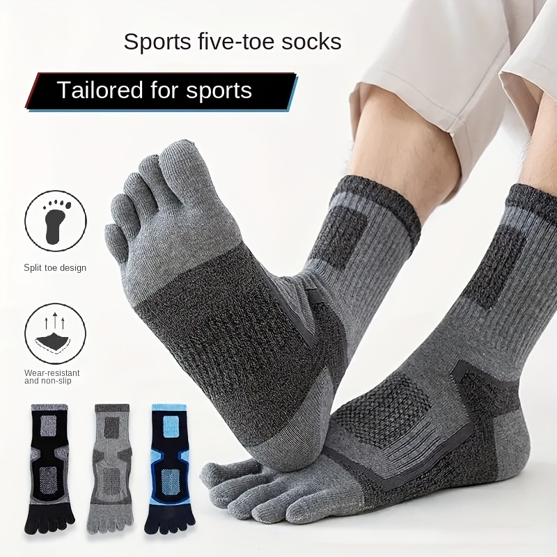 

3 Pairs Of Men's Five-toe Sports Socks, Cycling Socks That Are Sweat-absorbing, Sailor Socks, Outdoor Hiking Socks For Men, Medium-length Socks, Fits All (7-11), Sweat-resistant