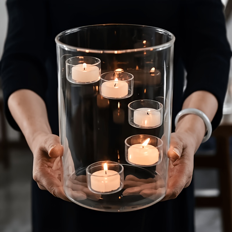TEMU European-style Windproof Glass Candle Holder, Round Oil Lamp Candle Holder, Creative Rotating Romantic Atmosphere Candle Holder, Home Birthday