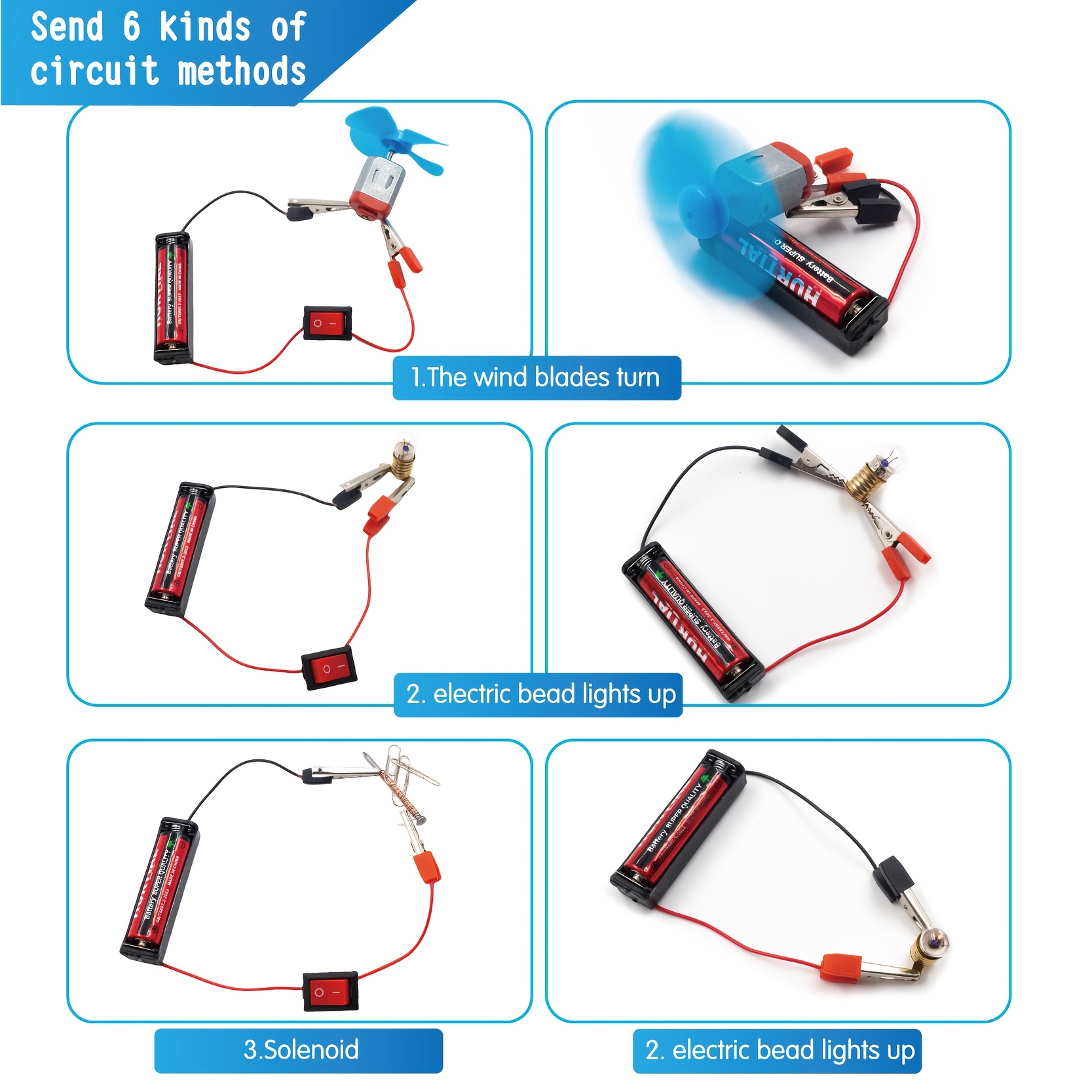 stem circuit with led bulbs battery box lamp holder switch educational science experiment set for teachers international science education organization english instructions science international science education materials stem project bo Product details 7