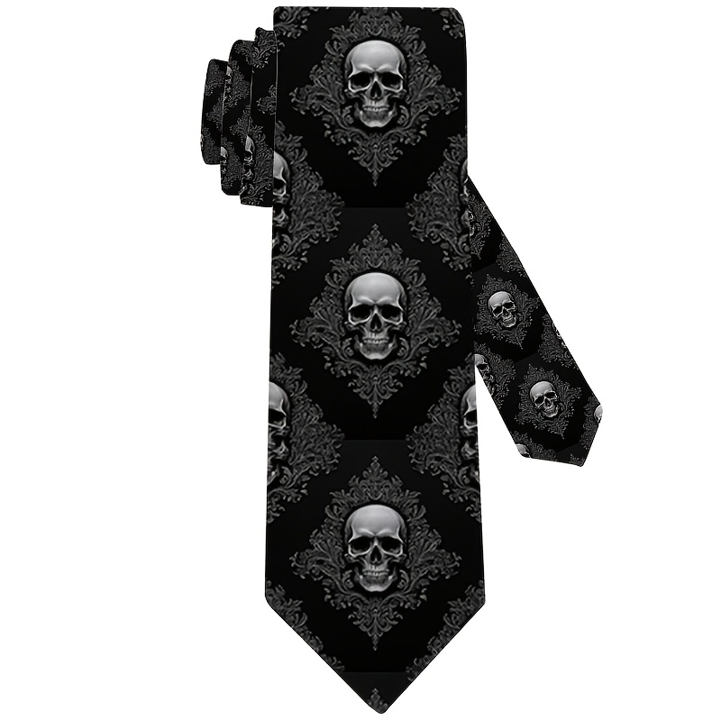 TEMU 1pc, Skull Pattern Printed Tie - Unisex Fashionable , Trendy And Versatile, Suitable For Any Occasion, Graduation Ceremony, For Fashion-