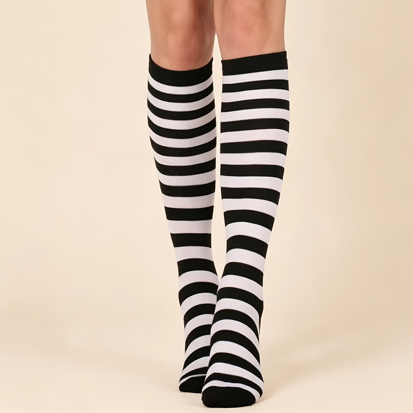 TEMU 1 Pair Striped Knee High Socks, Unisex Calf Length Long Socks, Cosplay Costume Socks, Casual Sports Long Socks For Men Women, Fall Winter Outfit