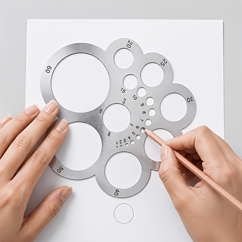 TEMU 1 Set Acrylic Round Template Ruler, 1-60mm Hole Measuring Gauge, Precision Arc And Angle Template Tool, Suitable For Drafting, Woodworking, And