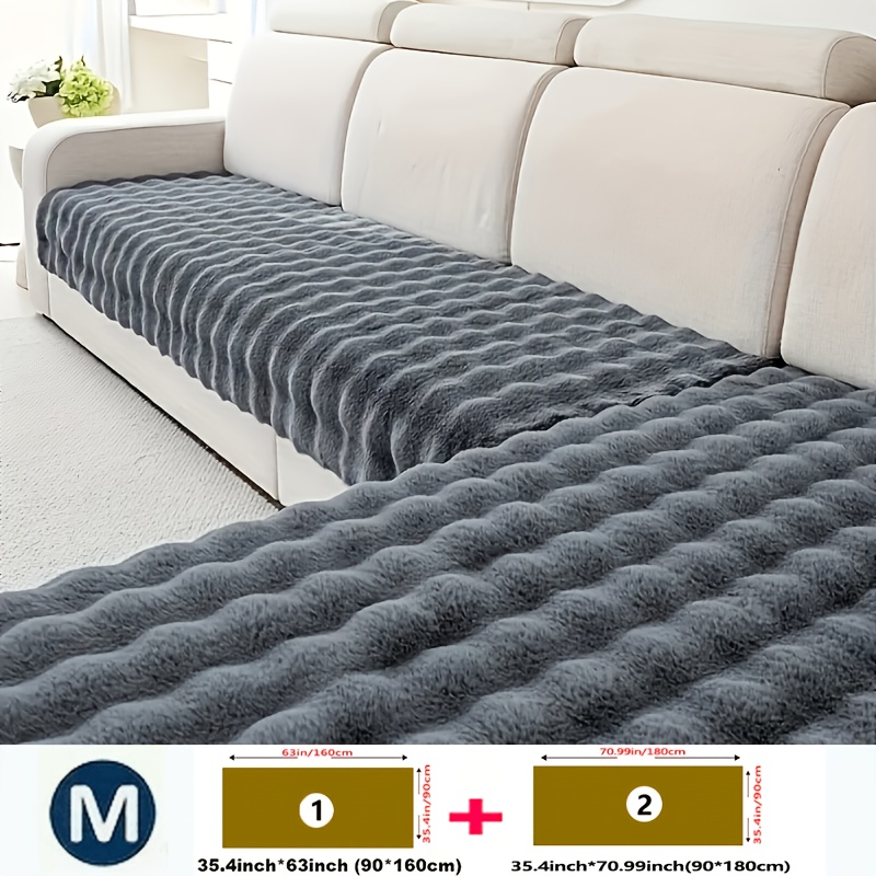2pcs Luxurious Rabbit Sofa Covers - Thick Plush For , Pet-friendly, Non-slip, Perfect For Bedroom & Living Room Decor