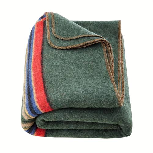 large wool camping blanket 64 x 88 high quality windproof flame retardant soft cozy for outdoors picnics hiking sports events travel 80 wool multicolor striped design brown