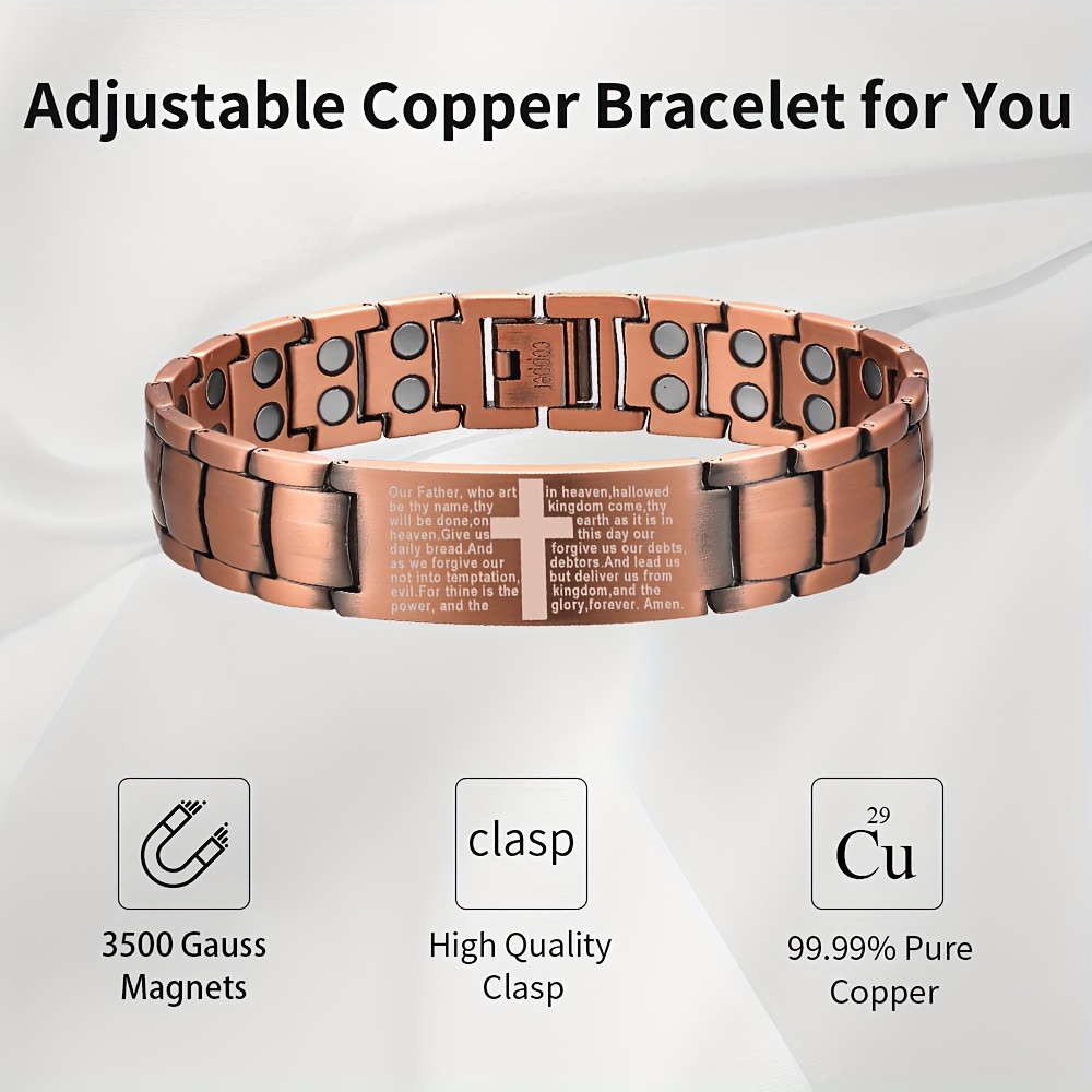 Men's Copper Cross Magnetic Bracelet with Adjustable Tool