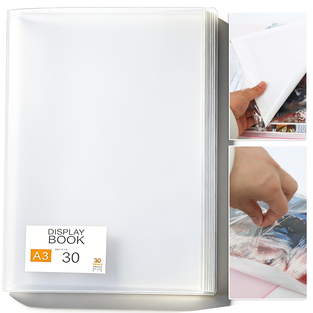 A3 Storage Book For Kits, Portfolio Folder For Diamond Painting Additions With 30 Pocket Sleeves Protectors