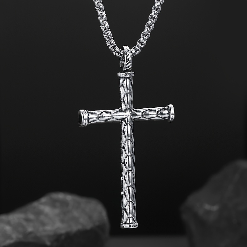 funky silvery plated alloy cross pendant necklace for men hip hop style details 2