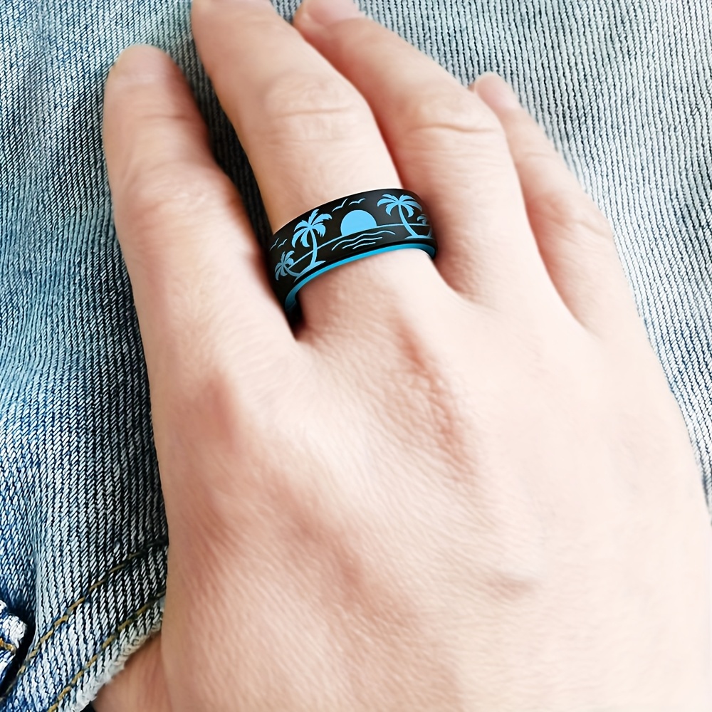 Palm Tree Silicone Carved Ring, 8mm