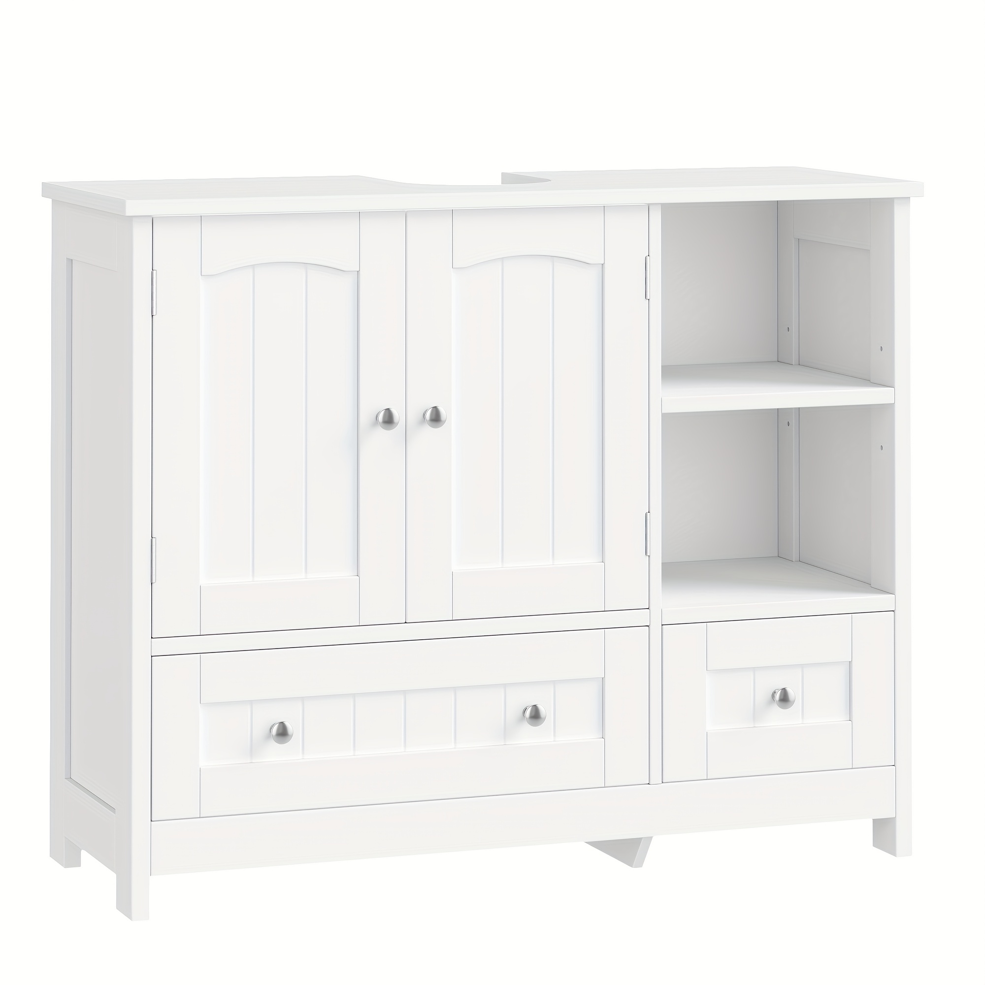 Kealive Bathroom Cabinets, Bathroom Vanity Unit With 2 Drawers And 2 Doors And 2 Open Compartments, White