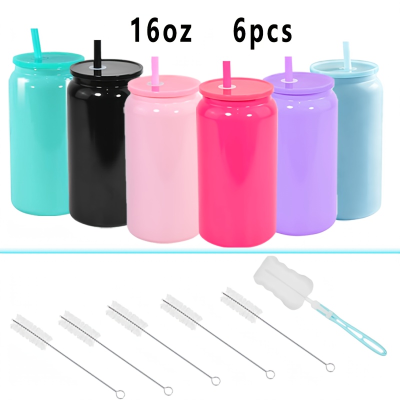 TEMU 6-pack 16oz Colorful Plastic Tumblers With Lids, Straws & Complete Tool Kit | Reusable Cups For Iced Coffee, Smoothies & Cold Drinks | ‘s Day