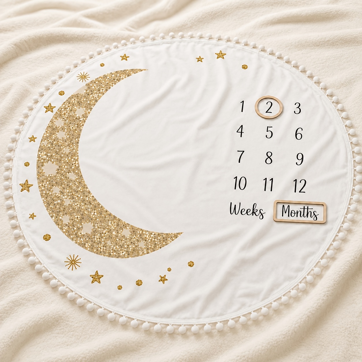 TEMU Accessoires de photographie Couverture ronde pour mensuelle de bébé, et étoiles dorées Toile de fond photo de croissance 0-12 semaines et mois,
