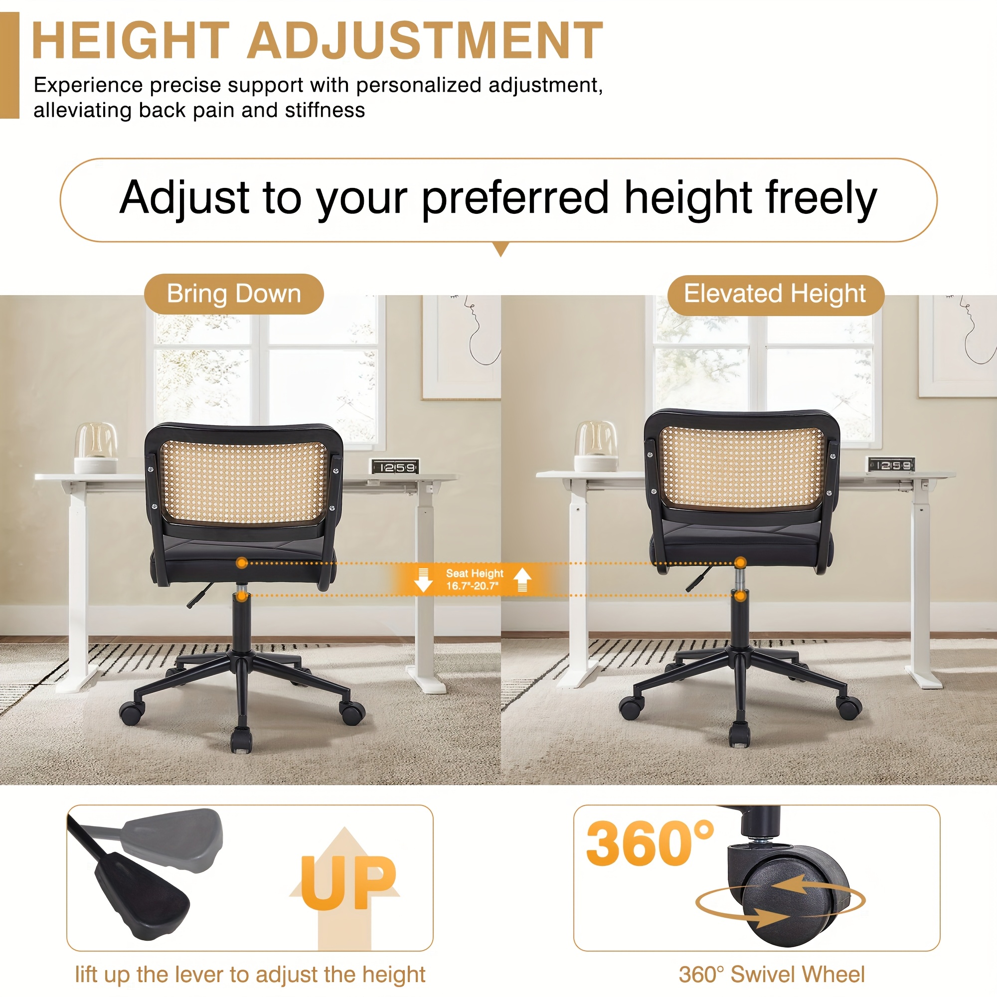 Swivel Upholstery Adjustable Height Home Office Chair, Ergonomic Armless Chairs