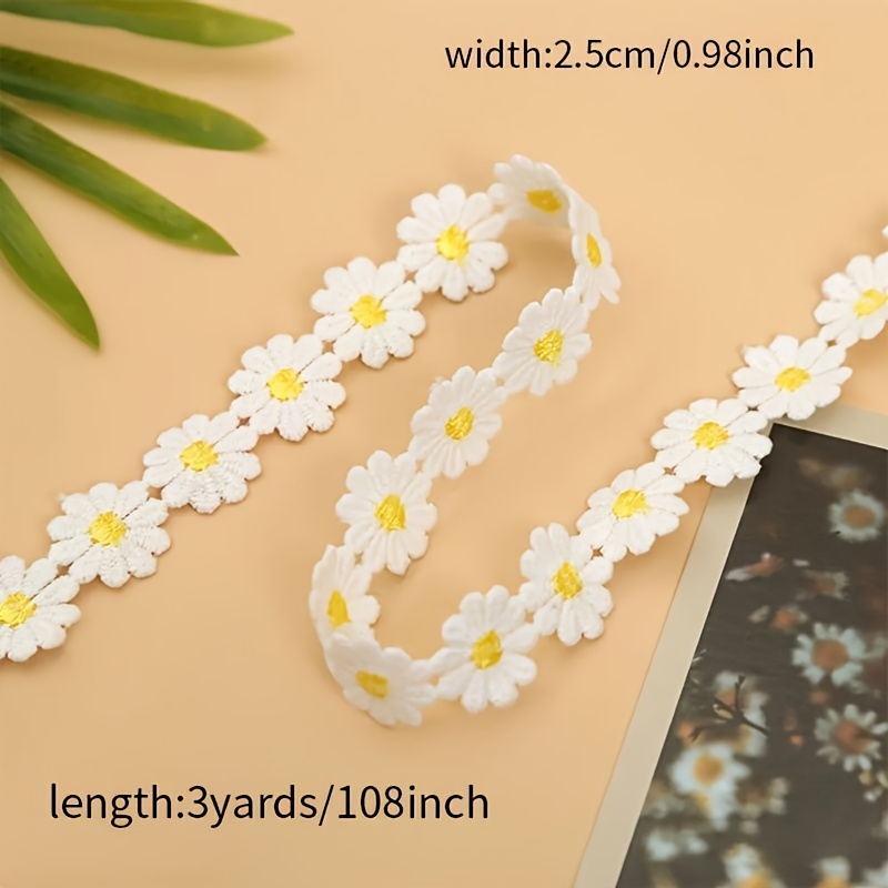 3 Yards Of Decorative Ribbon - Inch Wide Fabric Embroidered Patch Ribbon For Crafts And Projects - White Floral Lace Decoration
