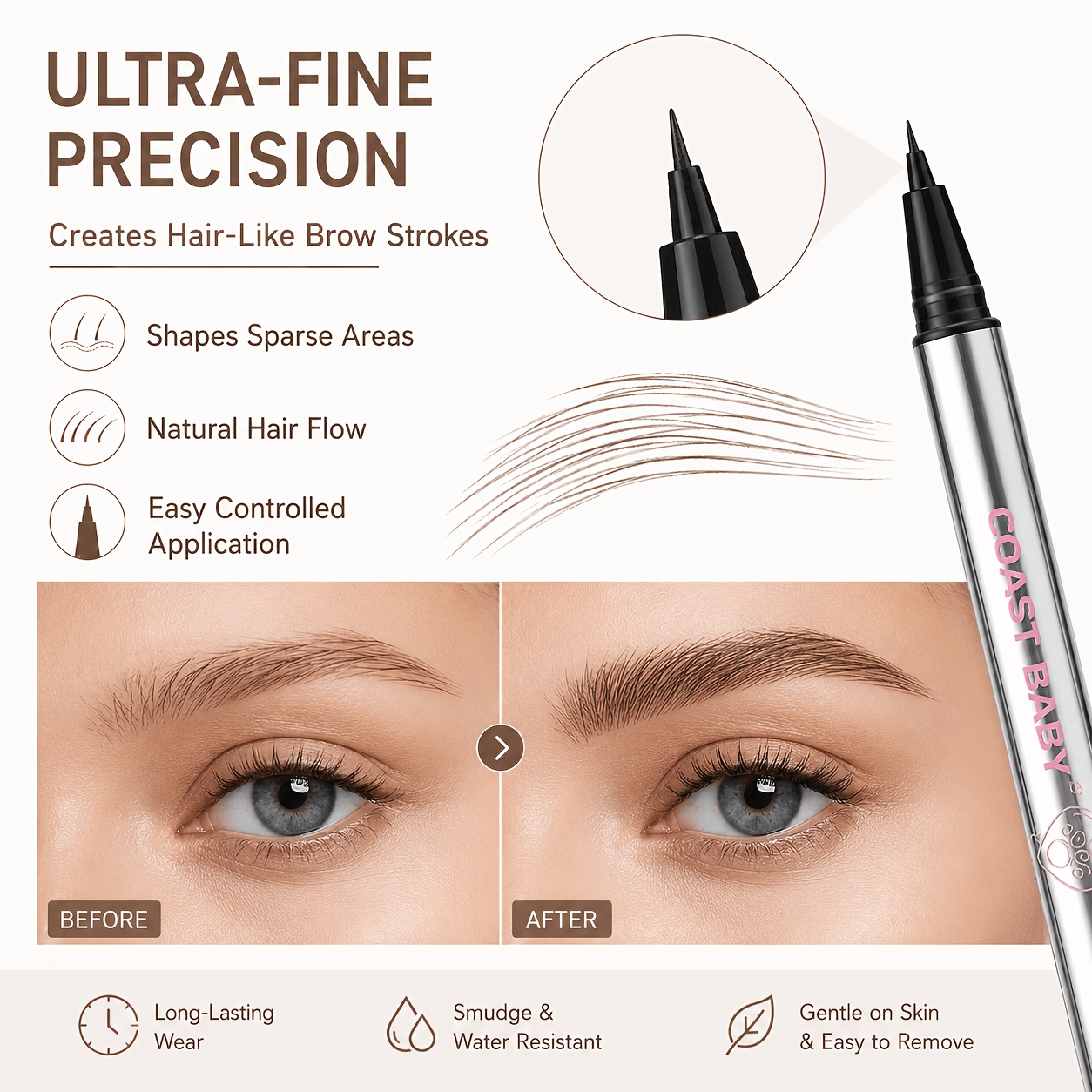 Vibrant Color Payoff Liquid Eyebrow Pen with Ultra-Fine Tip