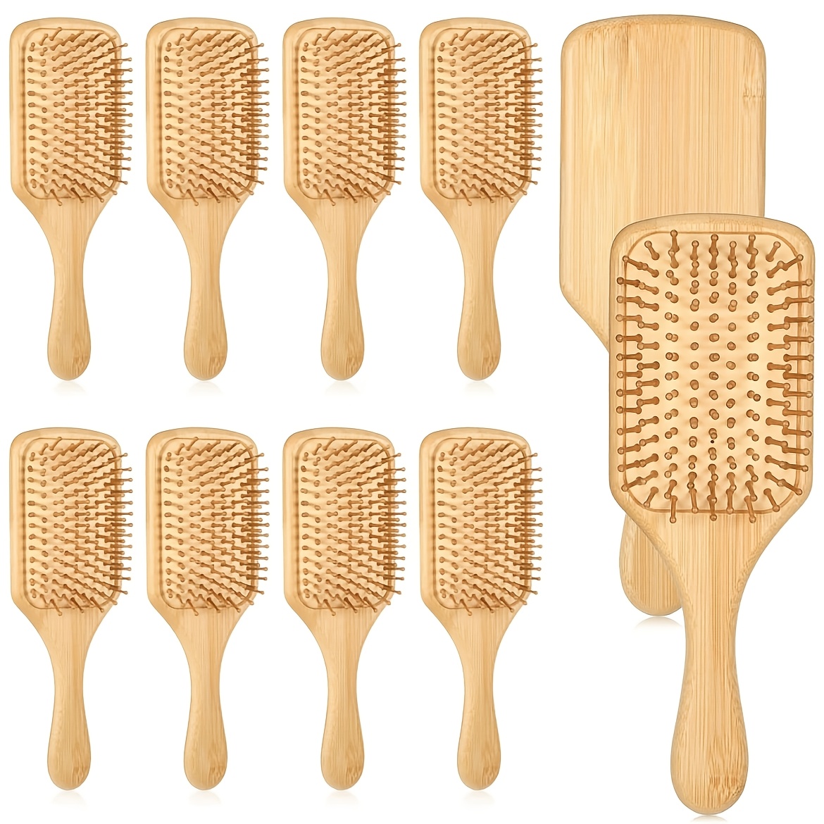 TEMU Ensemble de 10 brosses à cheveux en bambou avec palette, peigne à coussin anti-statique démêlant, brosse pour cheveux et humides pour hommes et