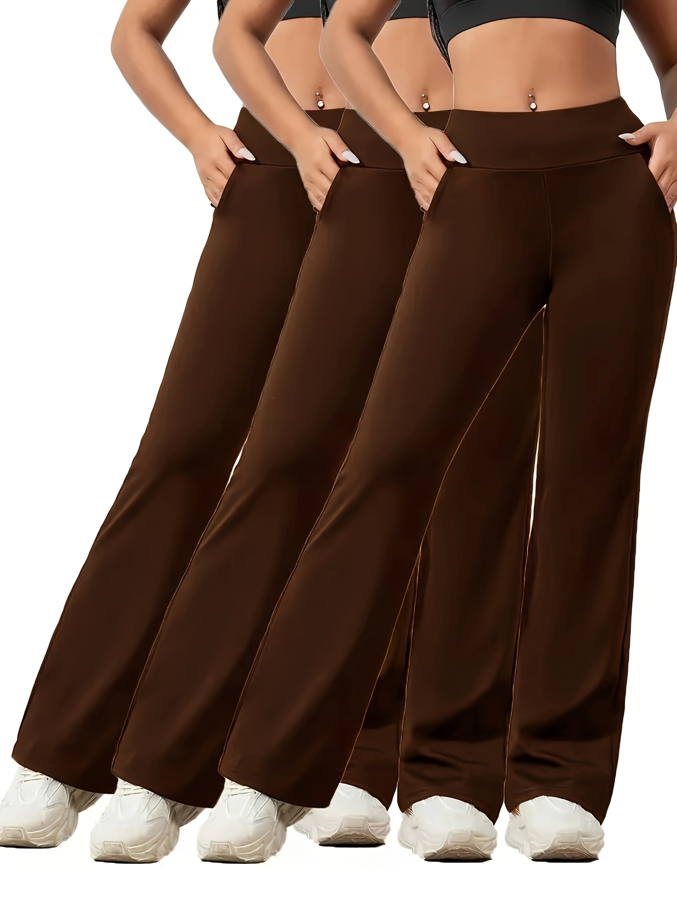 Women'S High-Waisted Wide-Leg Yoga Pants - Tummy Control Butt-Lifting Stretch Fabric with Pockets, Loose Flared Design for Running, Gym, Dance & Casual Wear, Gym Workout Clothes, Durable Sportswear