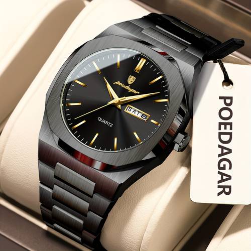 mens luxury business casual watch with date chronograph stainless dial 3 atm water resistant quartz movement dial