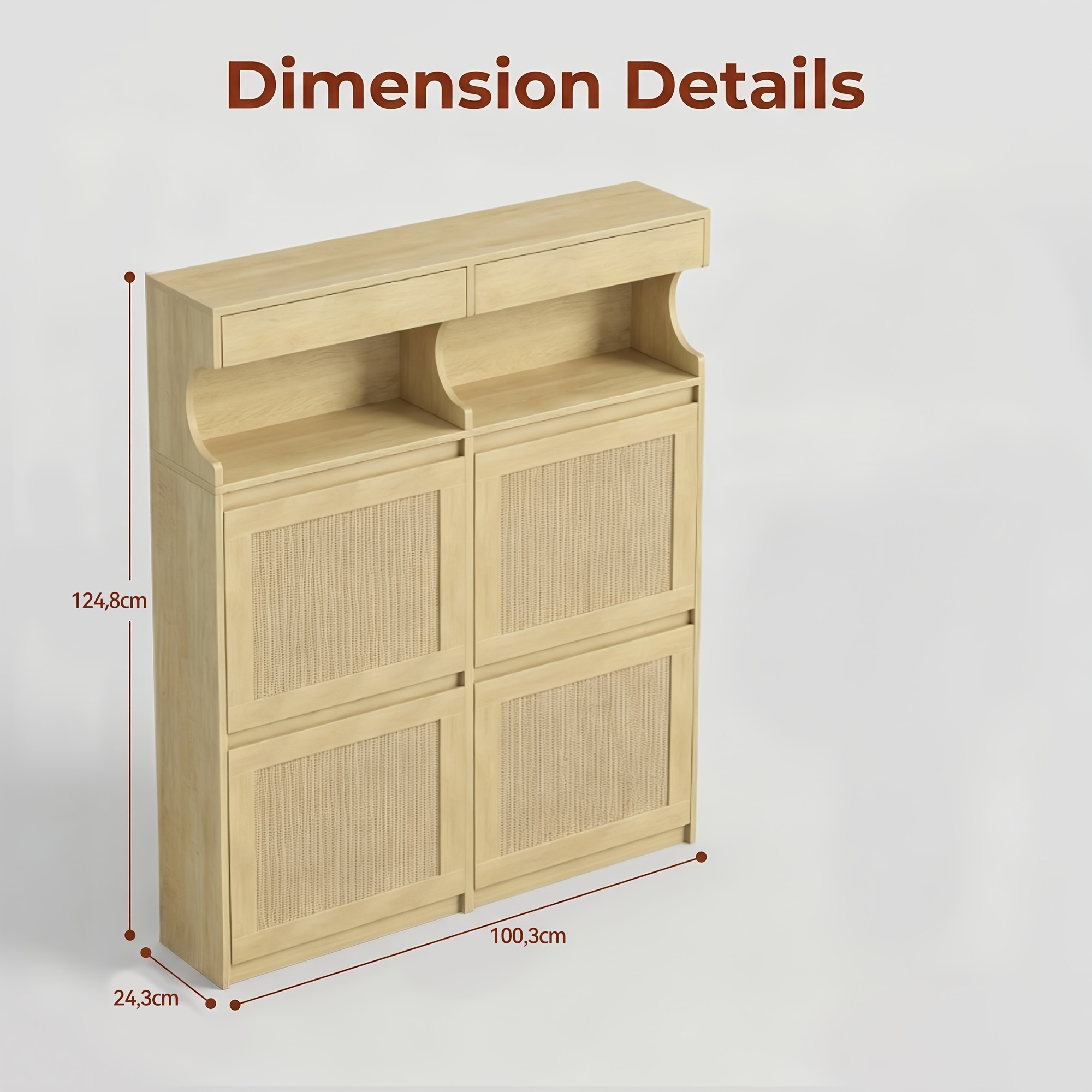 Style Rattan 4-drawer Flip-drawer Shoe Cabinet, Storage Pain Points For Small Apartments. Features 2 Drawers And Adjustable Shelves, And An Anti-tipping Design