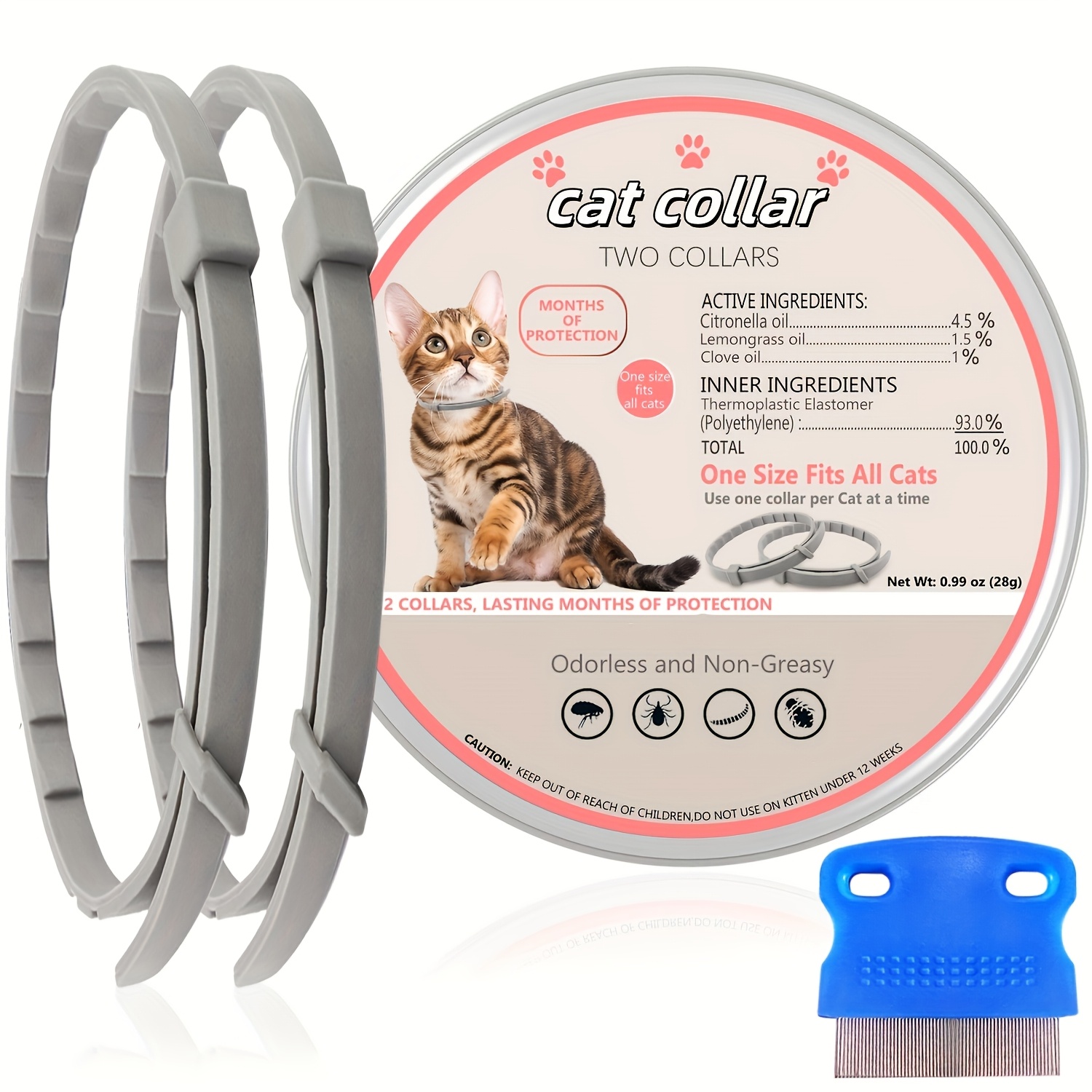 

[veterinarian Recommended]waterproof Collar For Cats With Built-in Plant Essence Formula, Adjustable Size, Can Provide Long- Protection For -month-old Cats