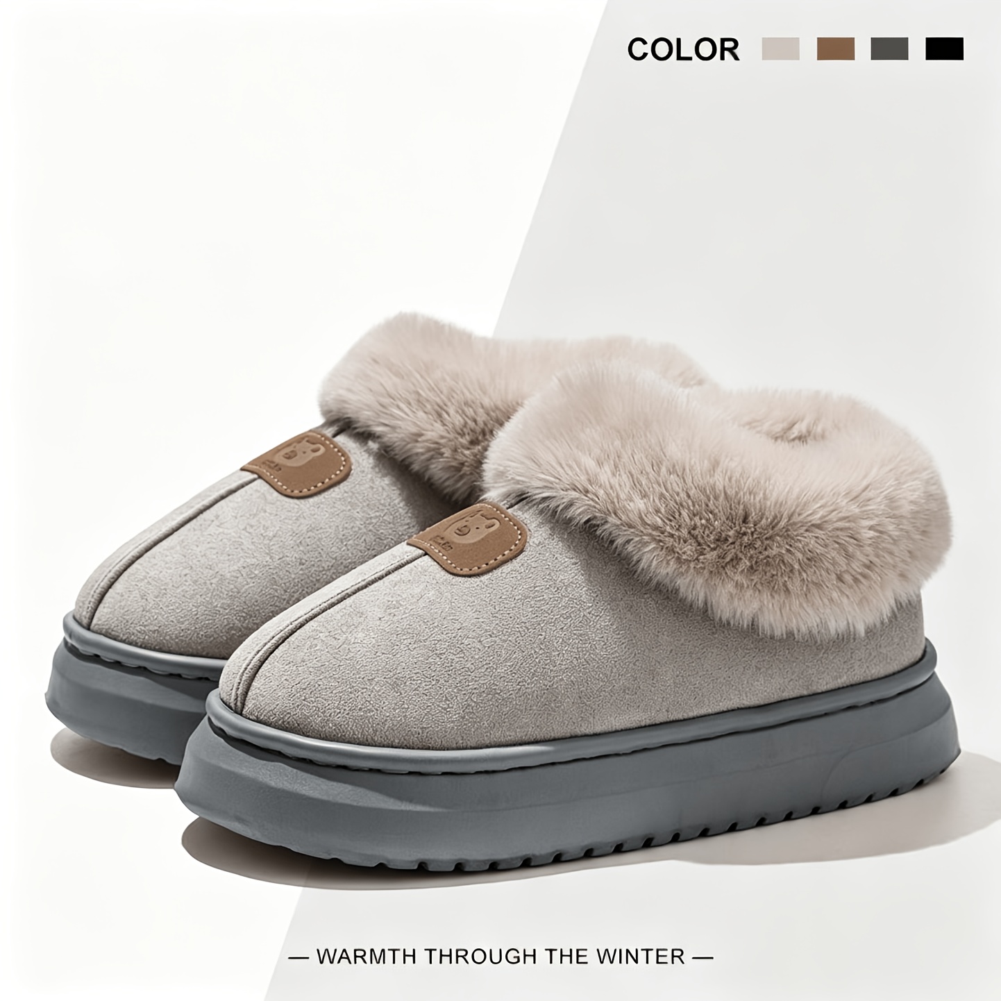 TEMU New Simple And Casual Women's Shoes, Autumn/winter High-top Indoor/outdoor Slippers, Thick Sole, Soft, Comfortable, Wear-resistant, Plush-lined,