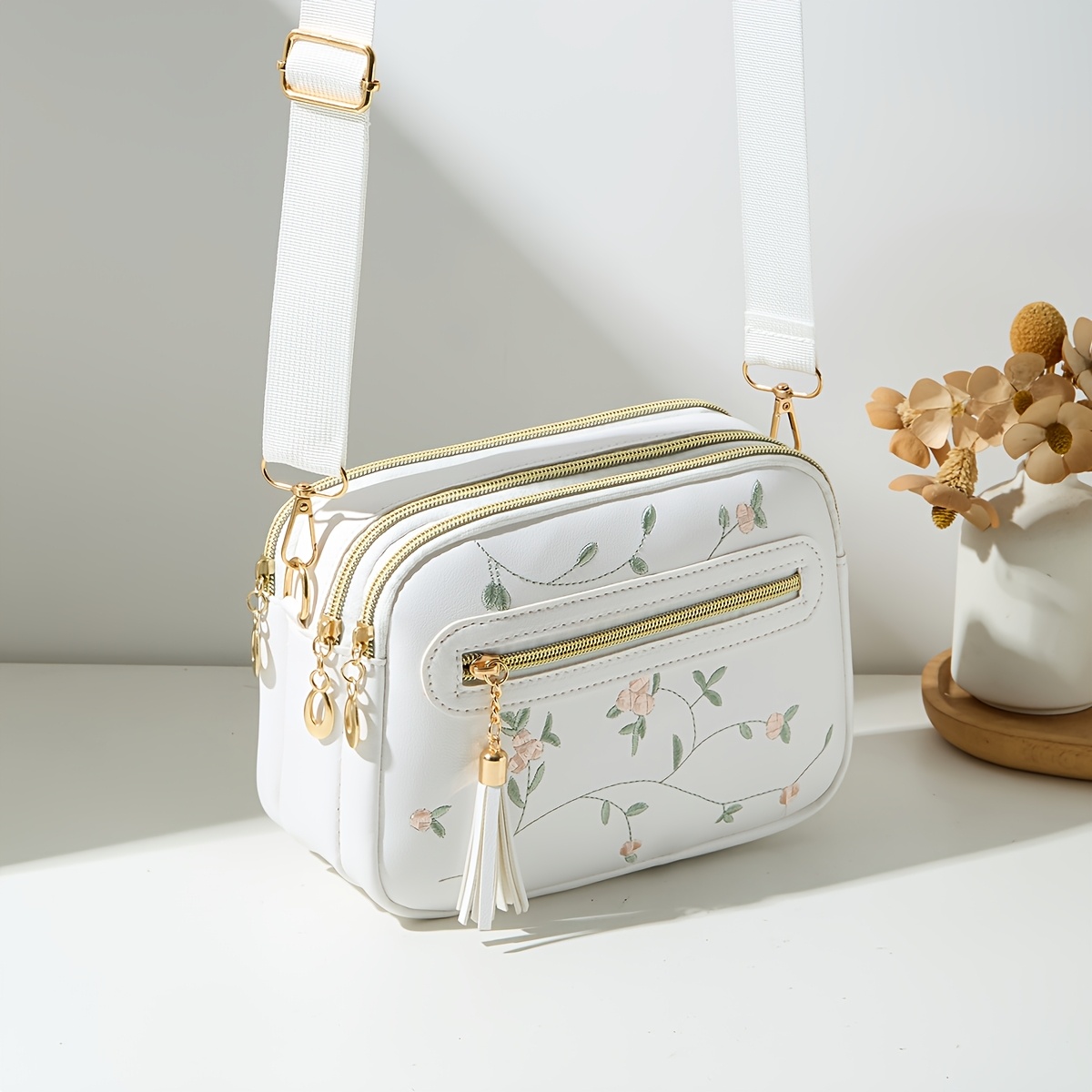 TEMU Sac Bandoulière Tendance Mode à une Épaule, Sac Floral Multi-Couches Diao Su, Petit Sac Carré
