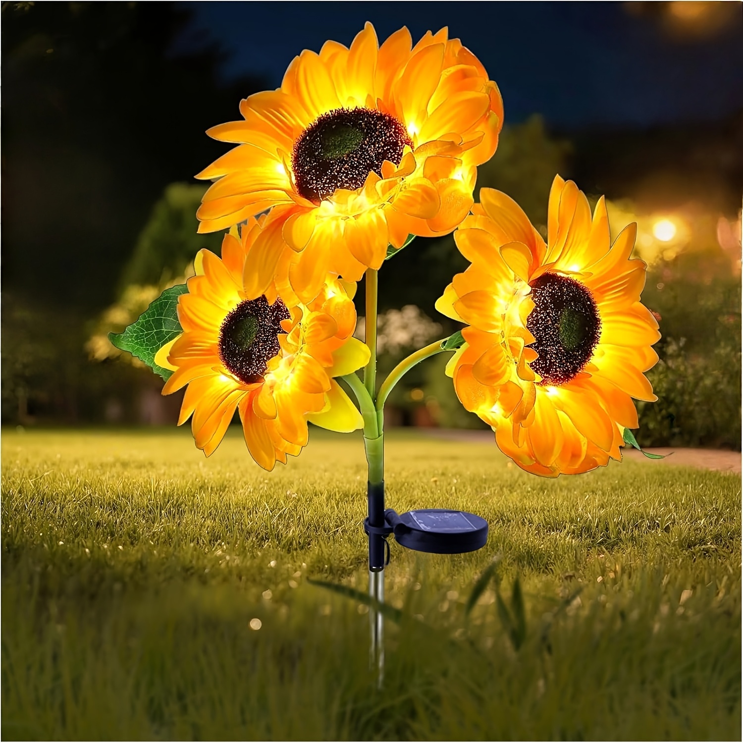 solar lights outdoor decor 1 pack solar garden lights with 3 sunflower lights solar outdoor lights auto on off solar decorative lights for garden patio yard