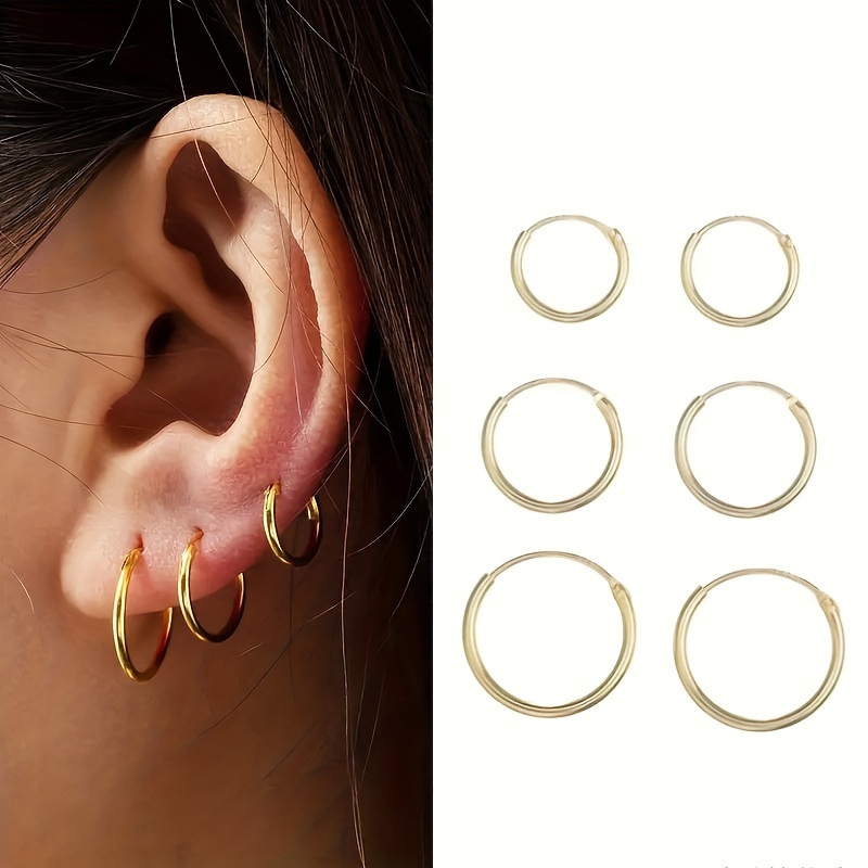 1 Pair/3 Pairs Women's Thin Hoop Earrings Minimalist Stainless Steel Thin Round Hoops