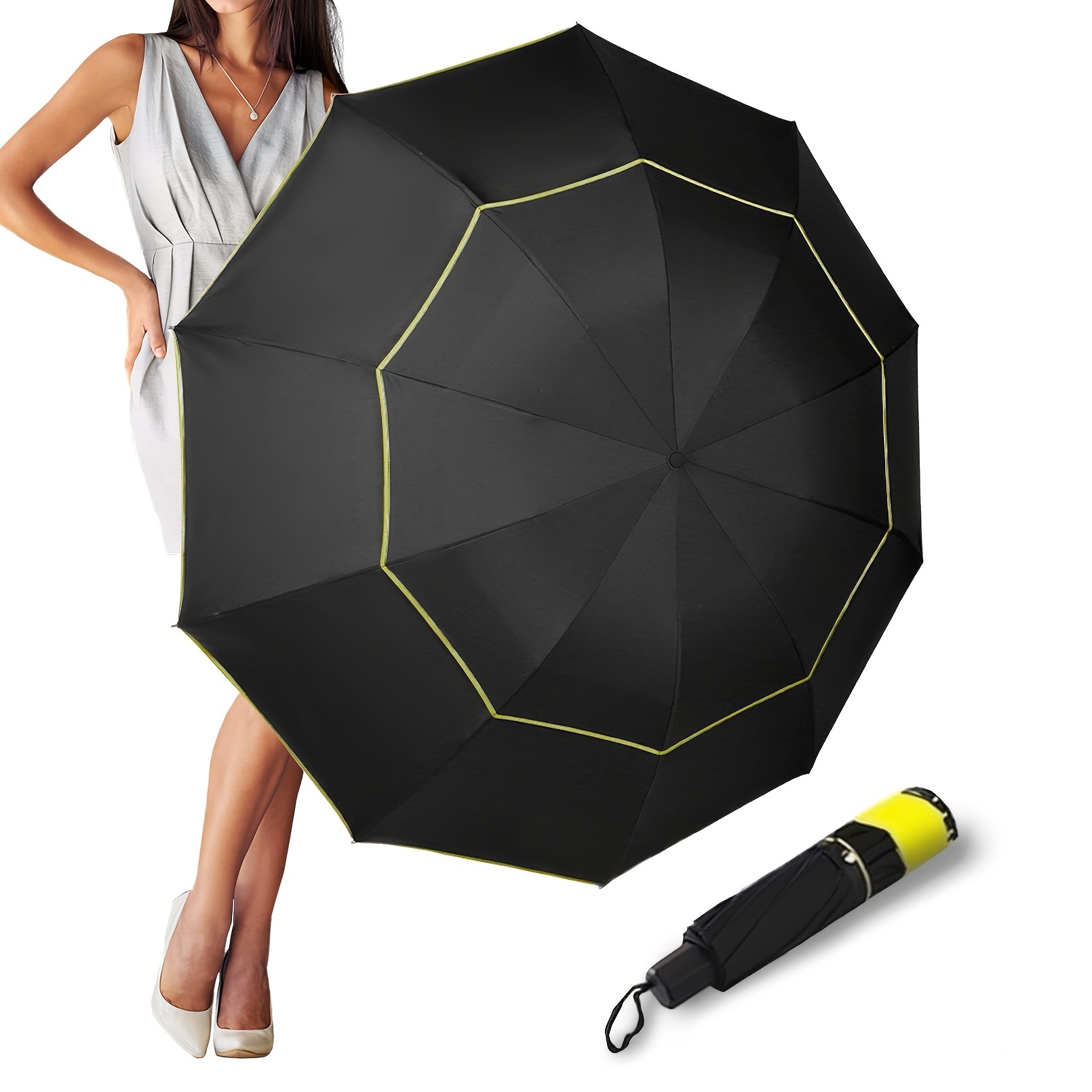 

62 Inch Oversize Windproof Golf Umbrella - Manual Double Canopy Vented Folding Portable For Travel, Upf 40+ Compact Golf Umbrella Lightweight For Women And Men Sun & Rain Umbrellas Black