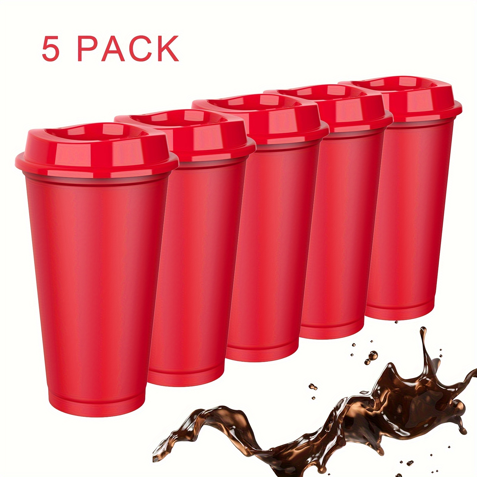 

5/6pcs, Reusable Coffee Cups With Lids, Reusable Hot Drink Cups Bulk, 16 Oz Plastic Tumblers Cup With Lids For Hot Drink, Travel Coffee Mug With Lid, To Go Coffee Cups For Hot And Cold Drinks