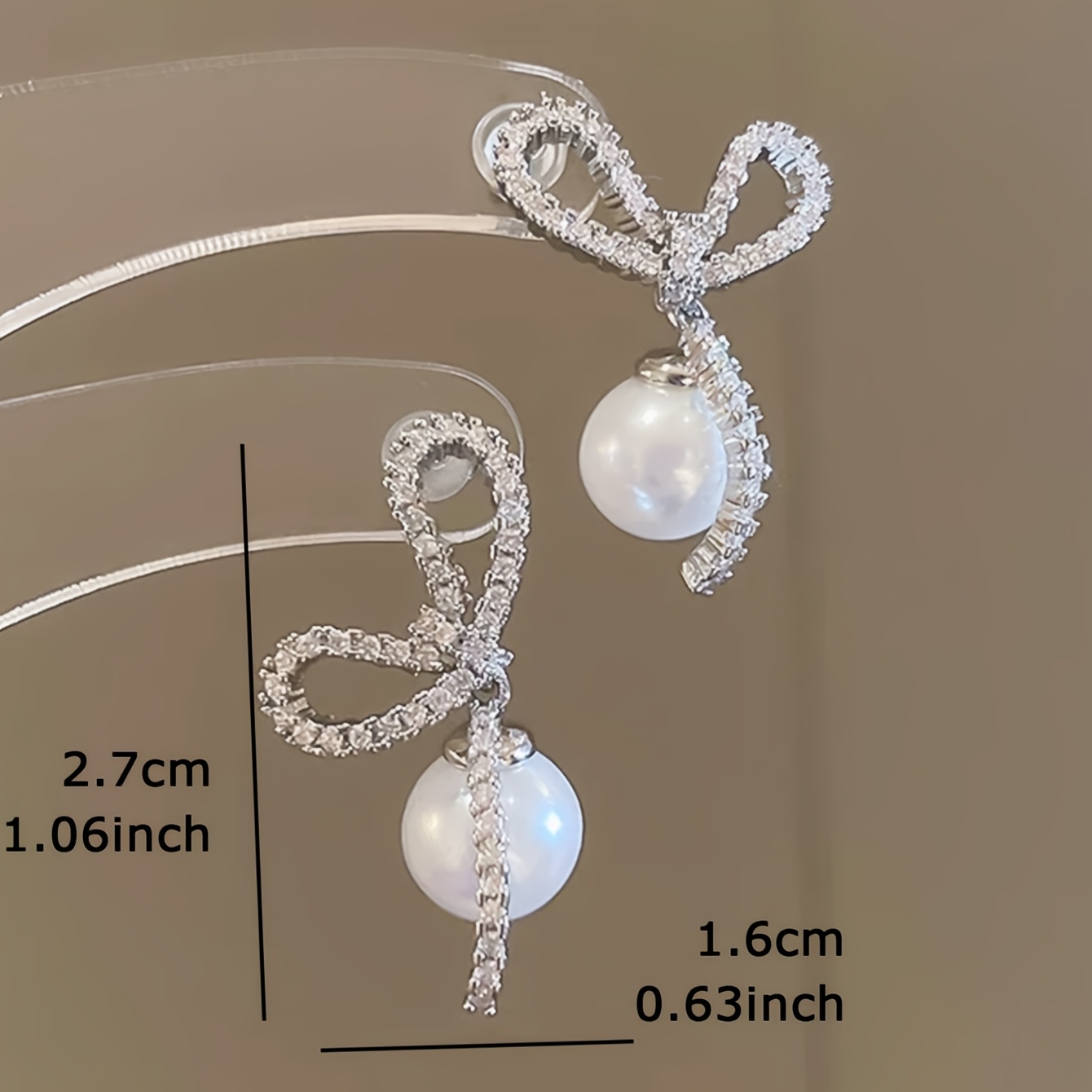Elegant Bow Imitation Pearl Pendant Earrings with Zirconia