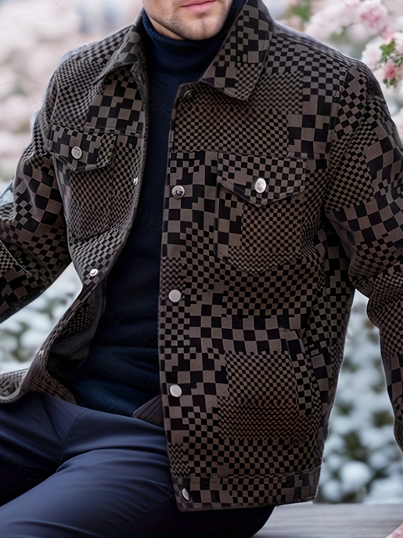 Men's Checkered Jacket with Lapel - Image 4