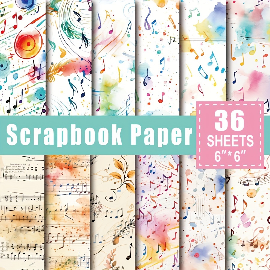 

36 Sheets Scrapbook Paper Pad In 6*6in, Art Craft Pattern Paper For Scrapingbook Craft Cardstock Paper, Diy Decorative Background Card Making Supplies – Colorful Music