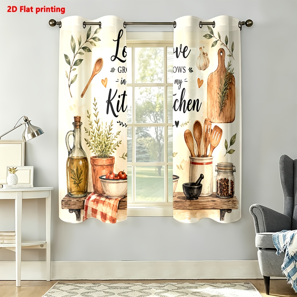 Image of 2d Flat - 2d Flat 2pcs Curtains With Kitchen Theme Artwork For Home Decor Light Luxury Minimalist European Style, Suitable For Living Rooms, Bedrooms, Study Rooms, And For Home Decoration