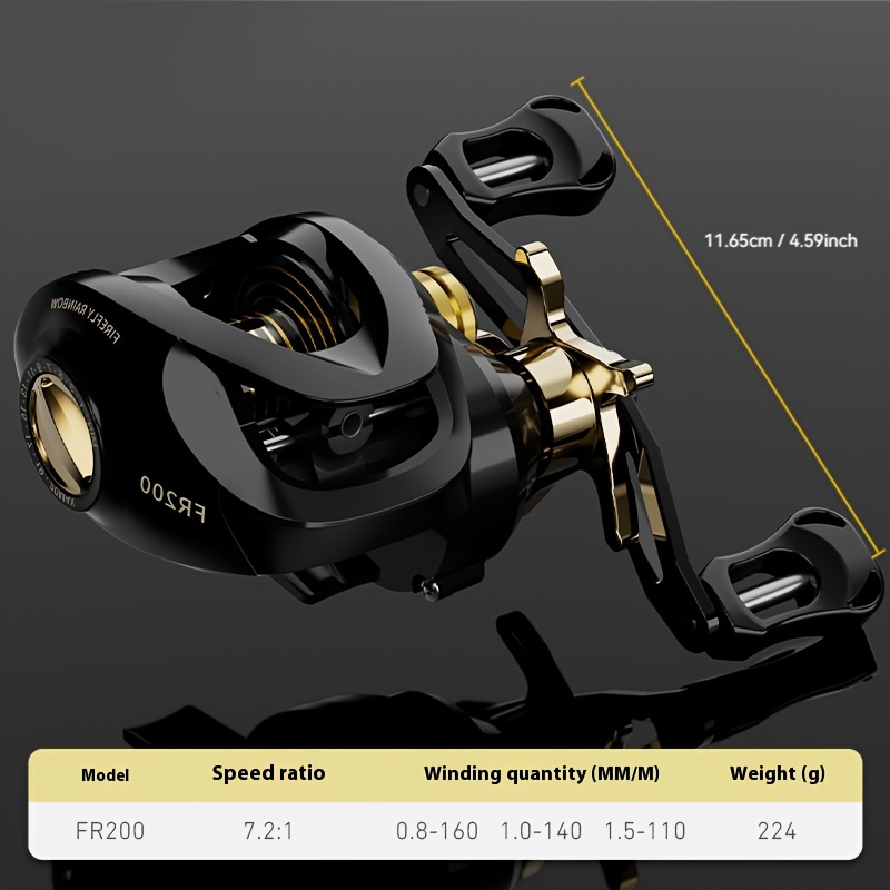 

1 7.2:1 Gear Baitcasting Fishing Reel, , Aluminum Alloy, Black & Golden With Electroplated , Detachable Power Handle, Wind Indicator - Freshwater & Saltwater Fishing, Fishing