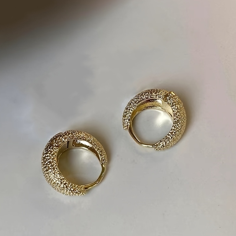 Frosted Hoop Earrings Golden Tone Alloy Sparkling Texture
