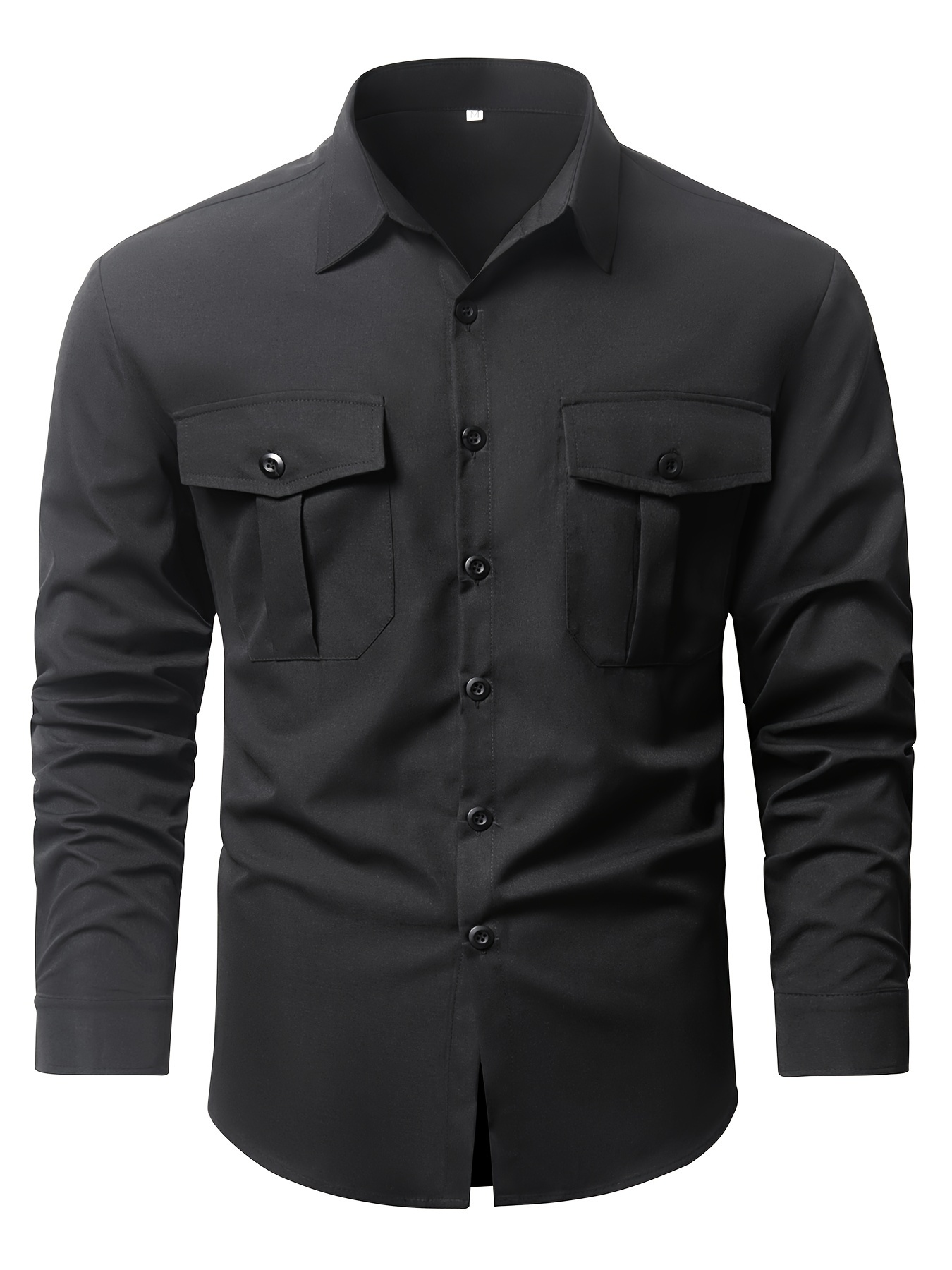  Camisa de vestir de manga larga para hombre, Negro