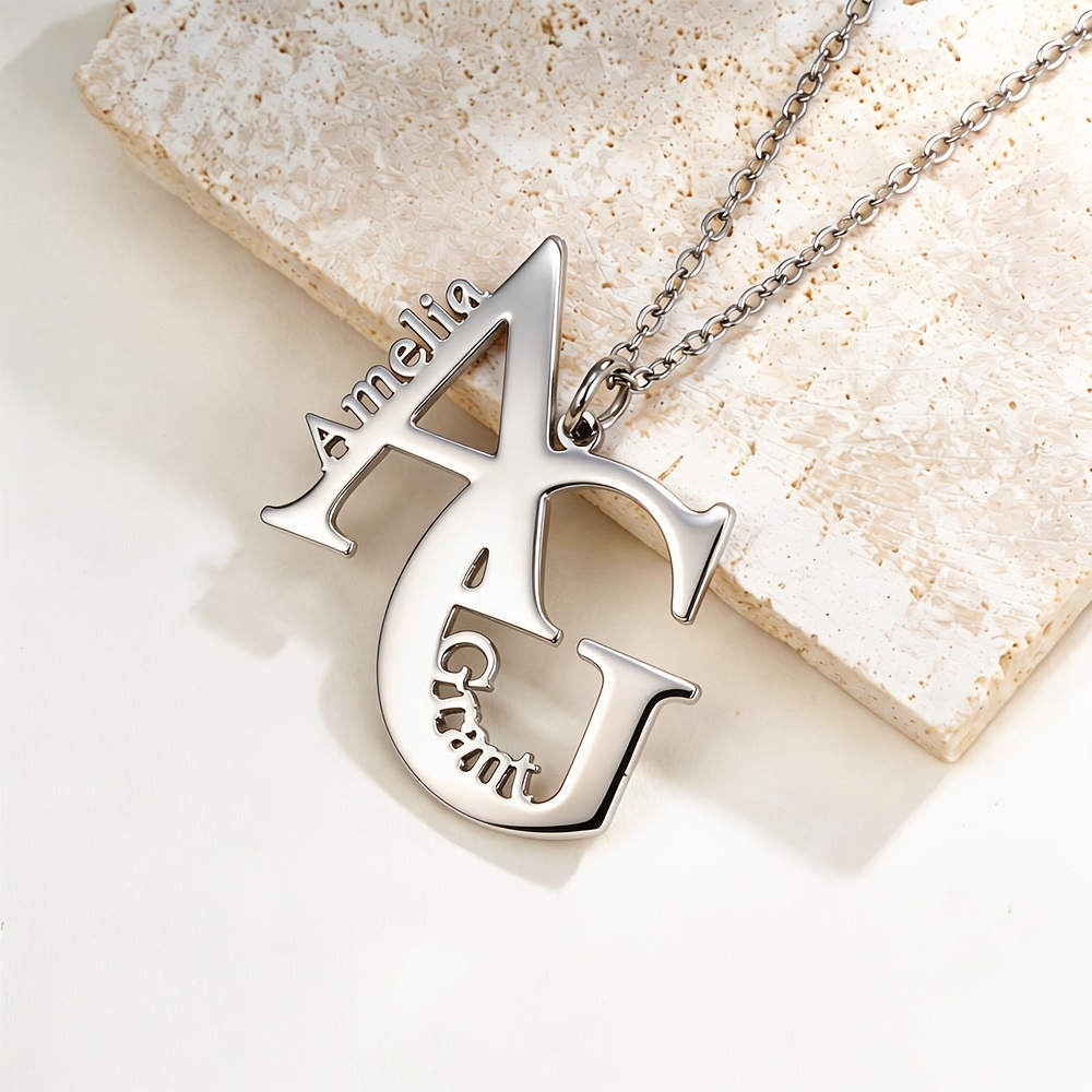 TEMU Custom Couple's Name Pendant Necklace, Personalized Stainless Steel Women's Jewelry Necklace, Suitable For Daily Wear