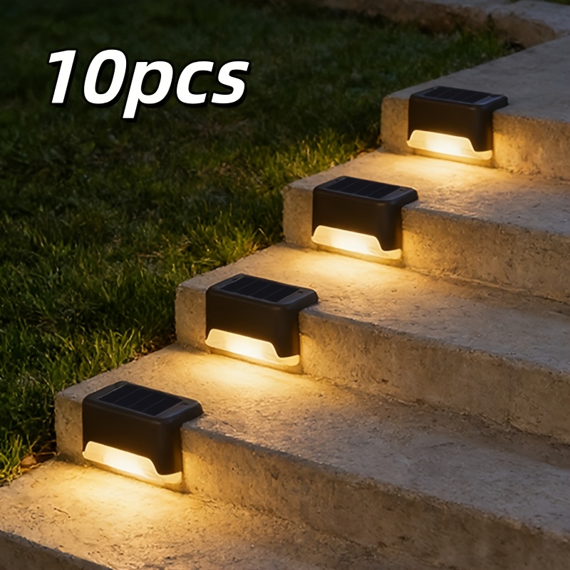 TEMU 9/10pcs Solar Powered Stair Lights Ip65 Led Deck Step Lights Auto On Off For Patio Garden Pathway Outdoor