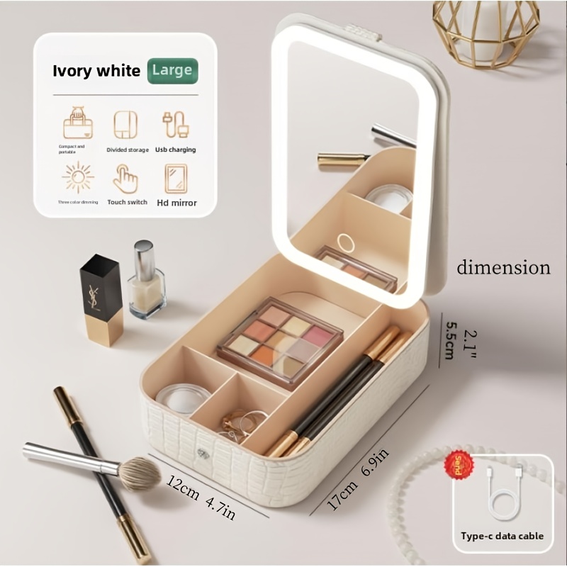 TEMU Cosmetics With Light Storage Box Portable Portable Bag Rechargeable Light Luxury Large Capacity Makeup Storage Box Valentine's Day Gift For Women